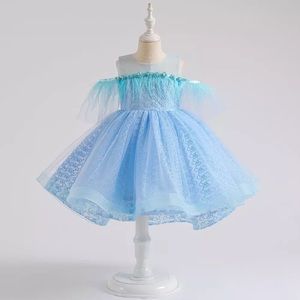 Luxury Feather Birthday Princess Lace Dress 5046